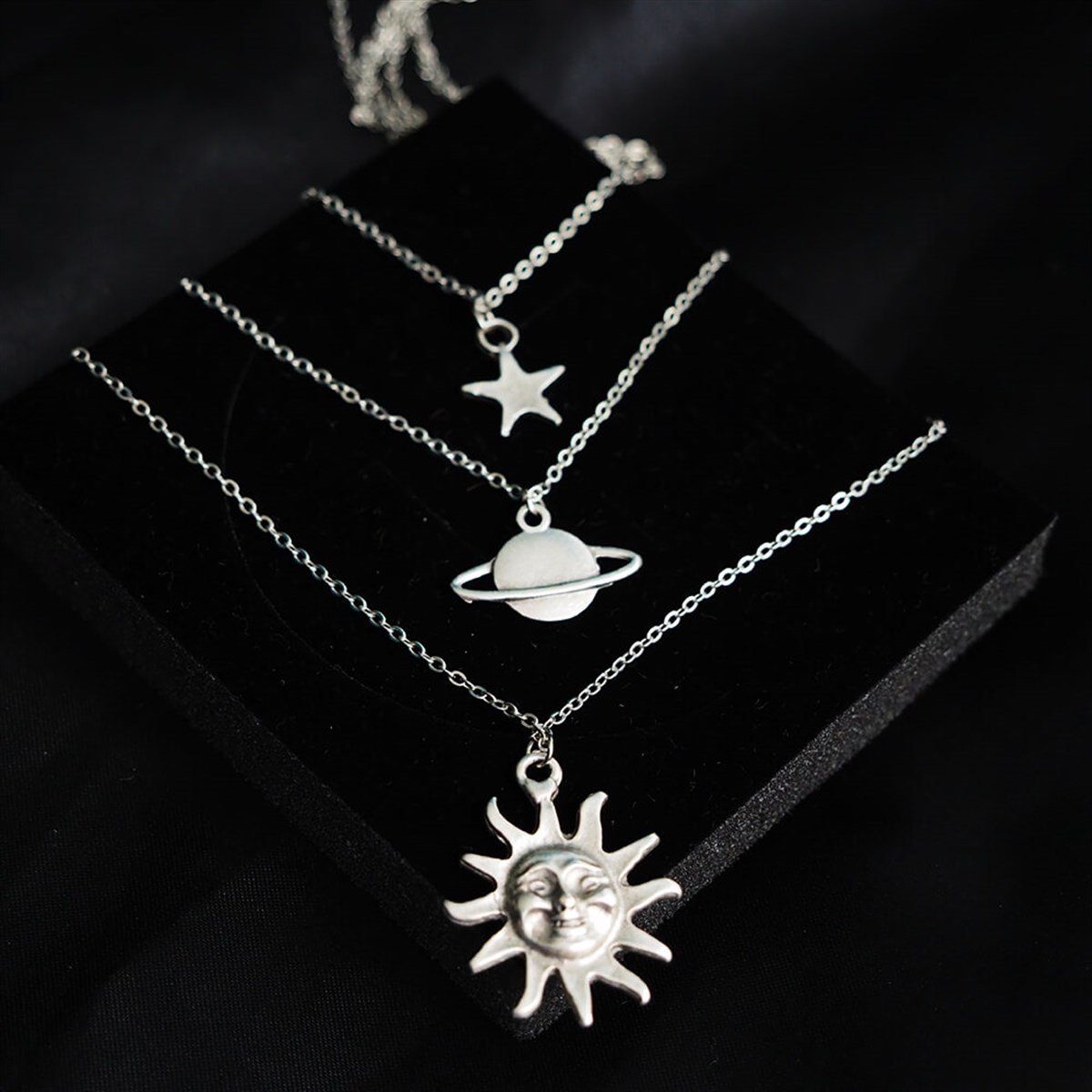 Yıldız Satürn Güneş Dizilimli 3'lü Zincir kolye