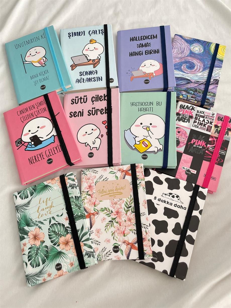 Yıldızlı Gece Sert Kapaklı Lastikli Mini Defter