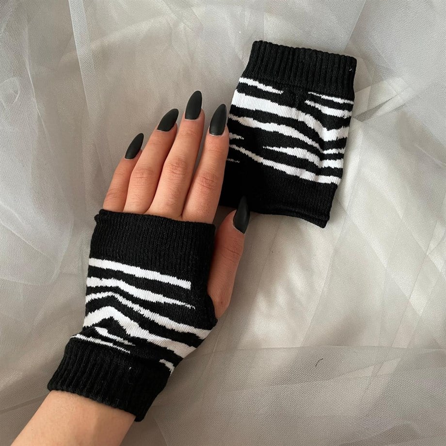Zebra işlemeli Kısa Eldiven
