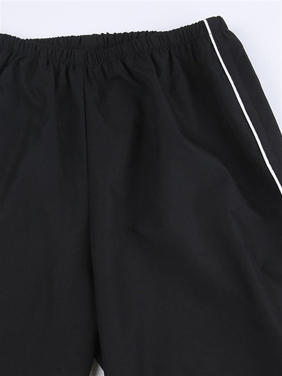 Zip Detail Black Baggy Oversize Şeritli Eşofman