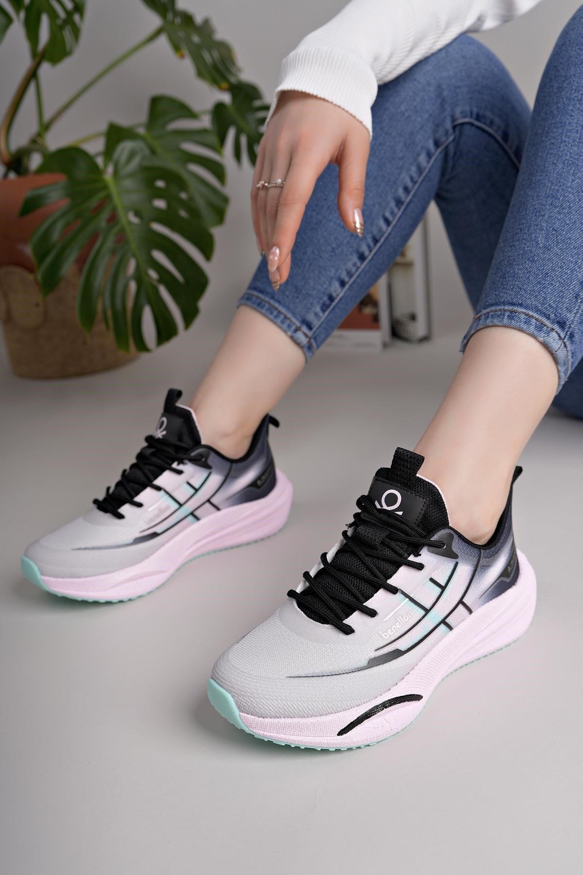 Benetton 11510 Gri Siyah Memory Foam Kadın Sneakers