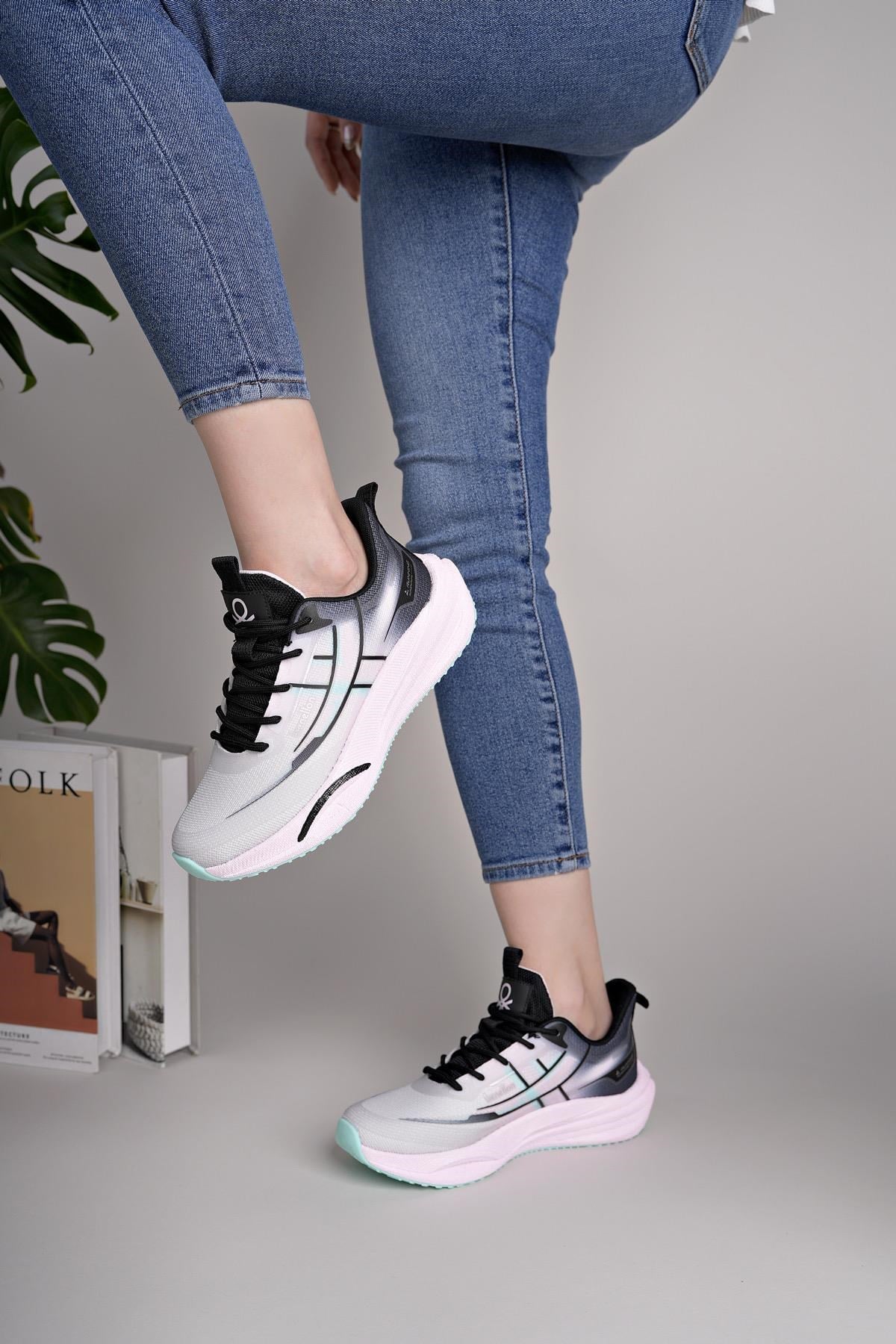 Benetton 11510 Gri Siyah Memory Foam Kadın Sneakers