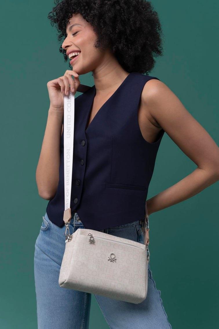 Benetton 1288 Bej Baskılı Çarpraz Bayan Çanta