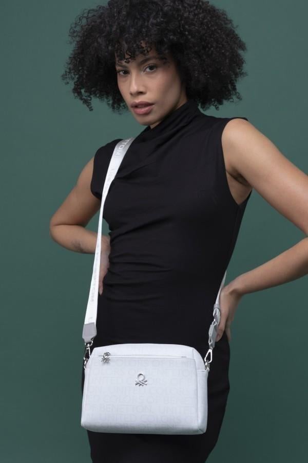 Benetton 1288 Beyaz A.Gri Baskılı Çarpraz Bayan Çanta