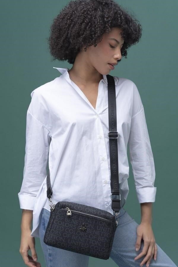 Benetton 1288 Siyah Baskılı Çarpraz Bayan Çanta