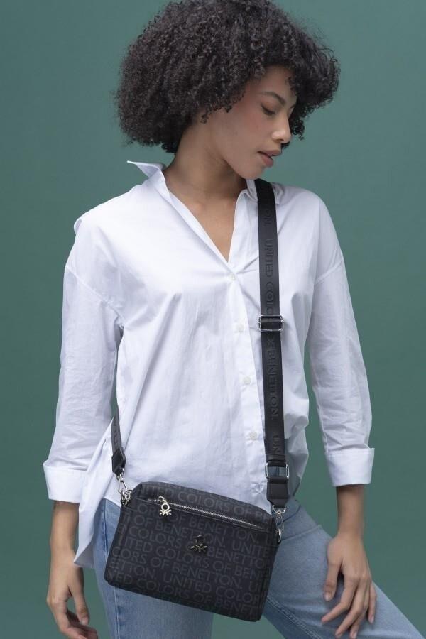 Benetton 1288 Siyah Baskılı Çarpraz Bayan Çanta