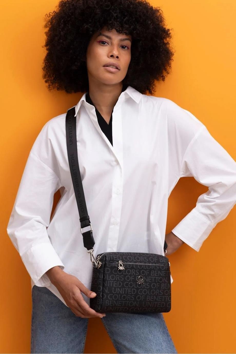 Benetton 1381 Siyah Baskılı Çarpraz Bayan Çanta