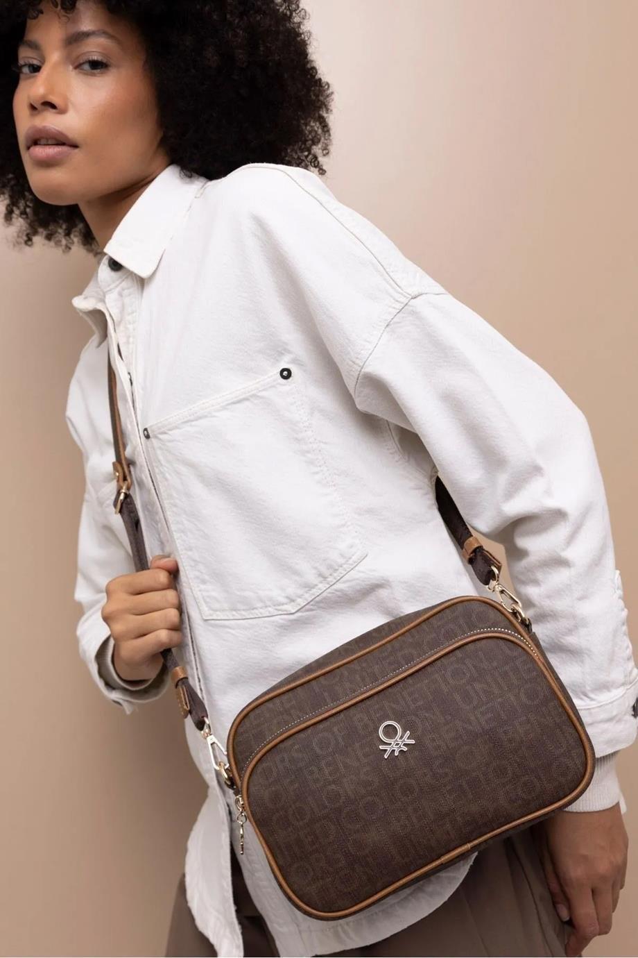 Benetton 1398 Kahve Taba Baskılı Çarpraz Bayan Çanta