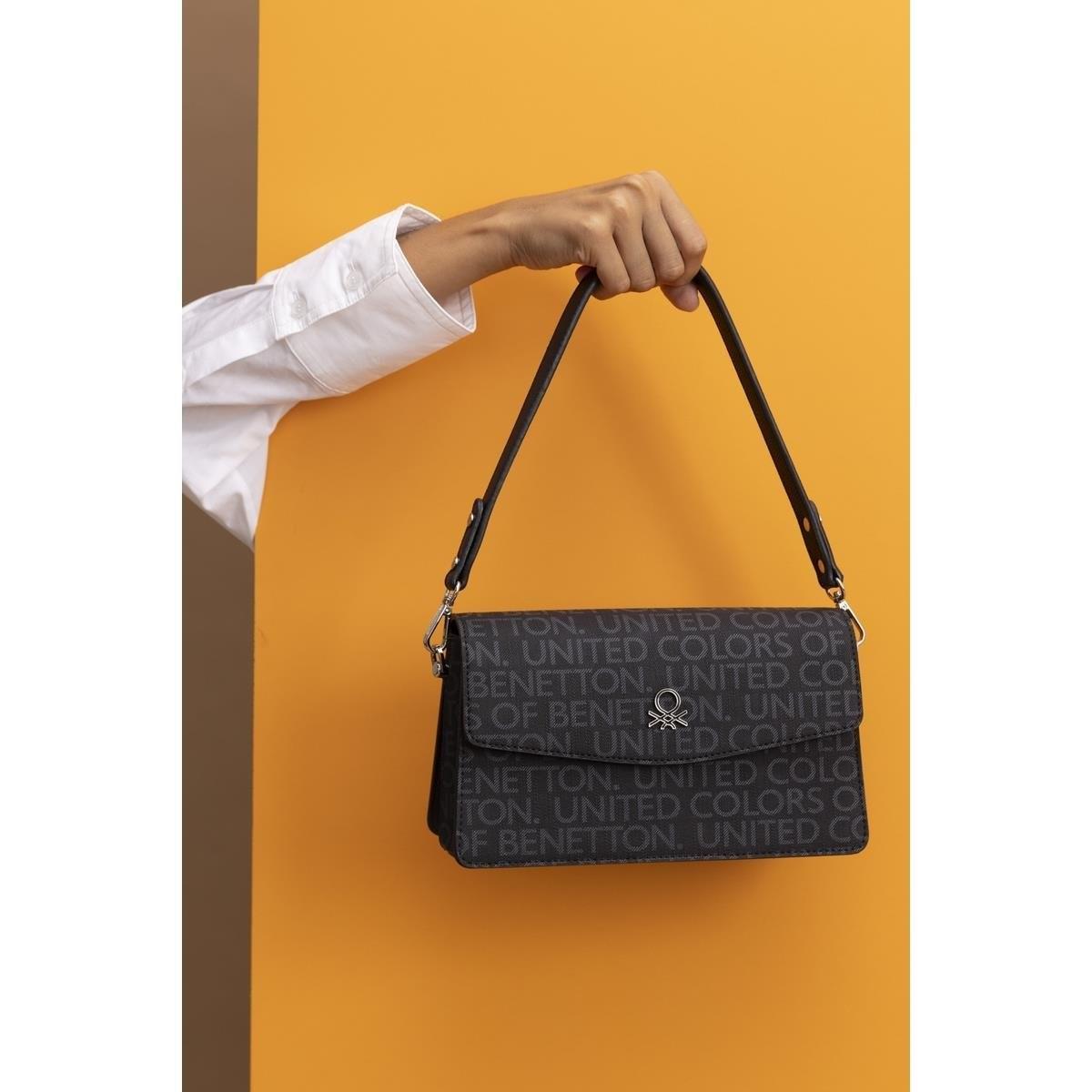 Benetton 1405 Siyah Baskılı Çarpraz Bayan Çanta