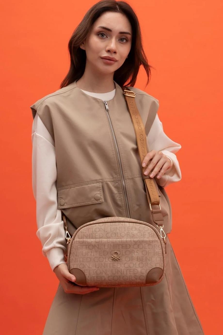 Benetton 1406 Camel Baskılı Çarpraz Bayan Çanta
