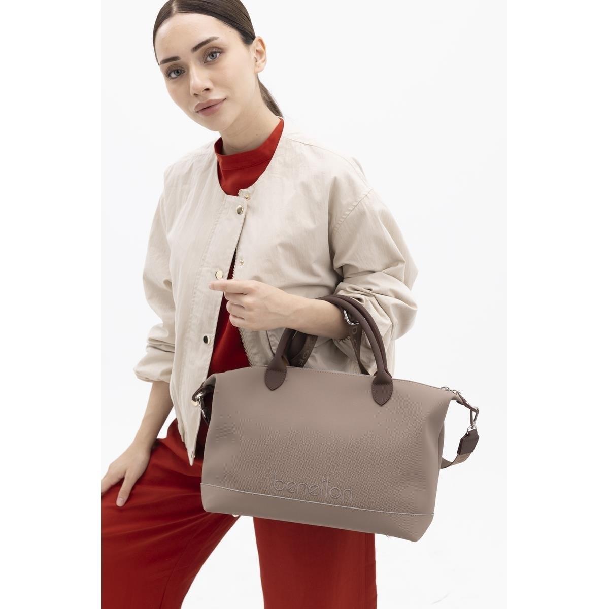 Benetton 1410 Vizon Kahve Baskılı Çarpraz Bayan Çanta