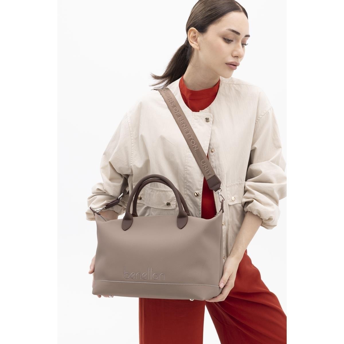 Benetton 1410 Vizon Kahve Baskılı Çarpraz Bayan Çanta