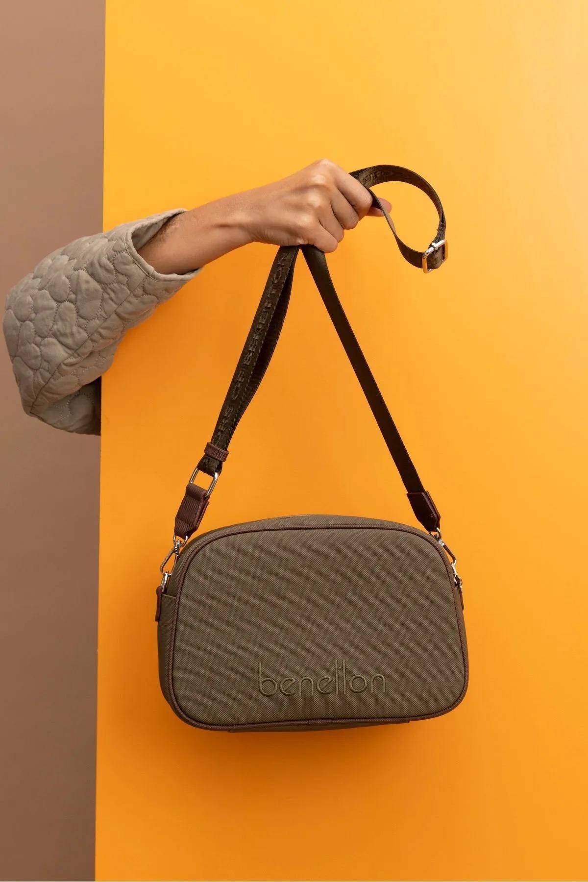 Benetton 1435 Haki Kahve Baskılı Çarpraz Bayan Çanta
