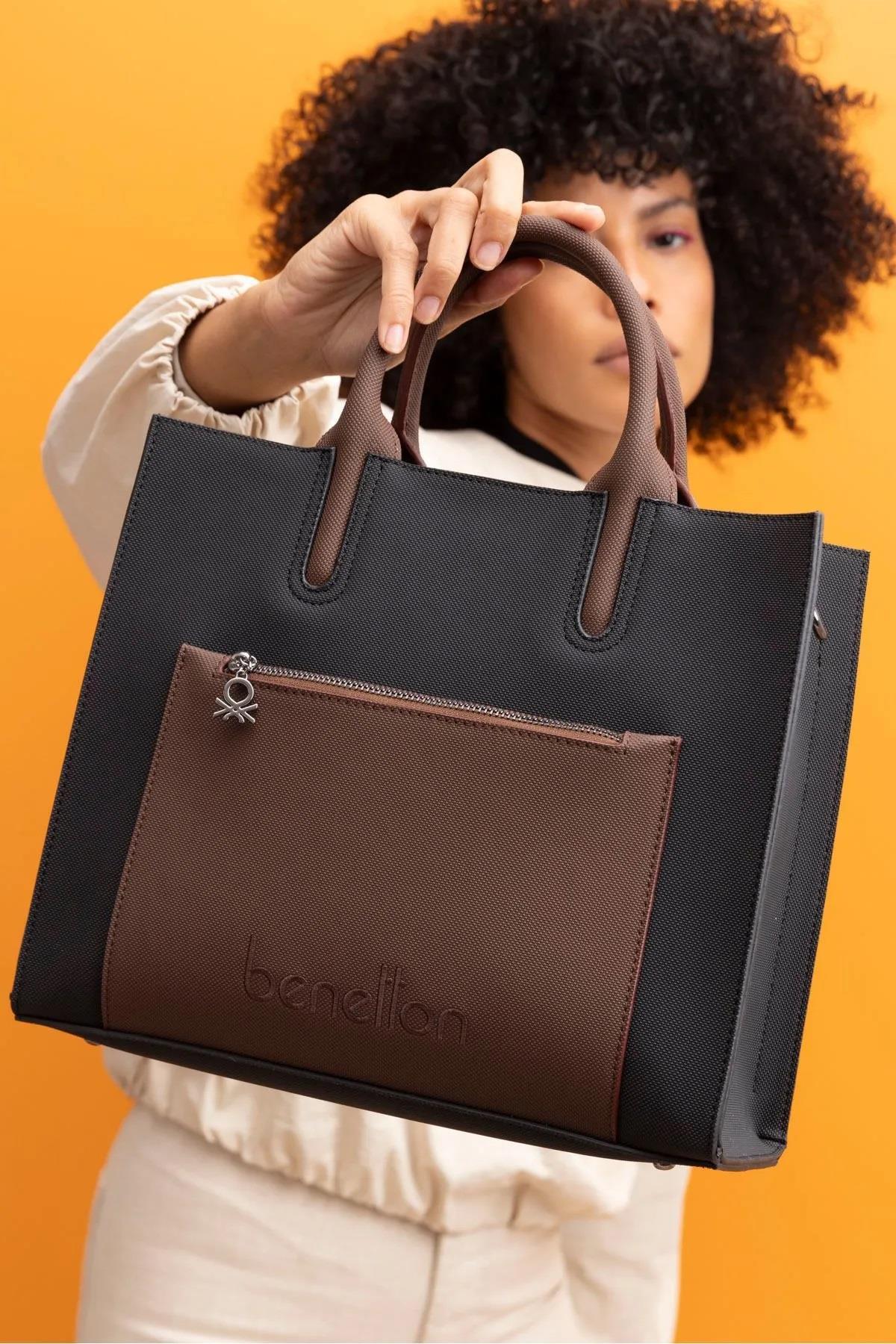 Benetton 1441 Siyah Kahve Baskılı Çarpraz Bayan Çanta