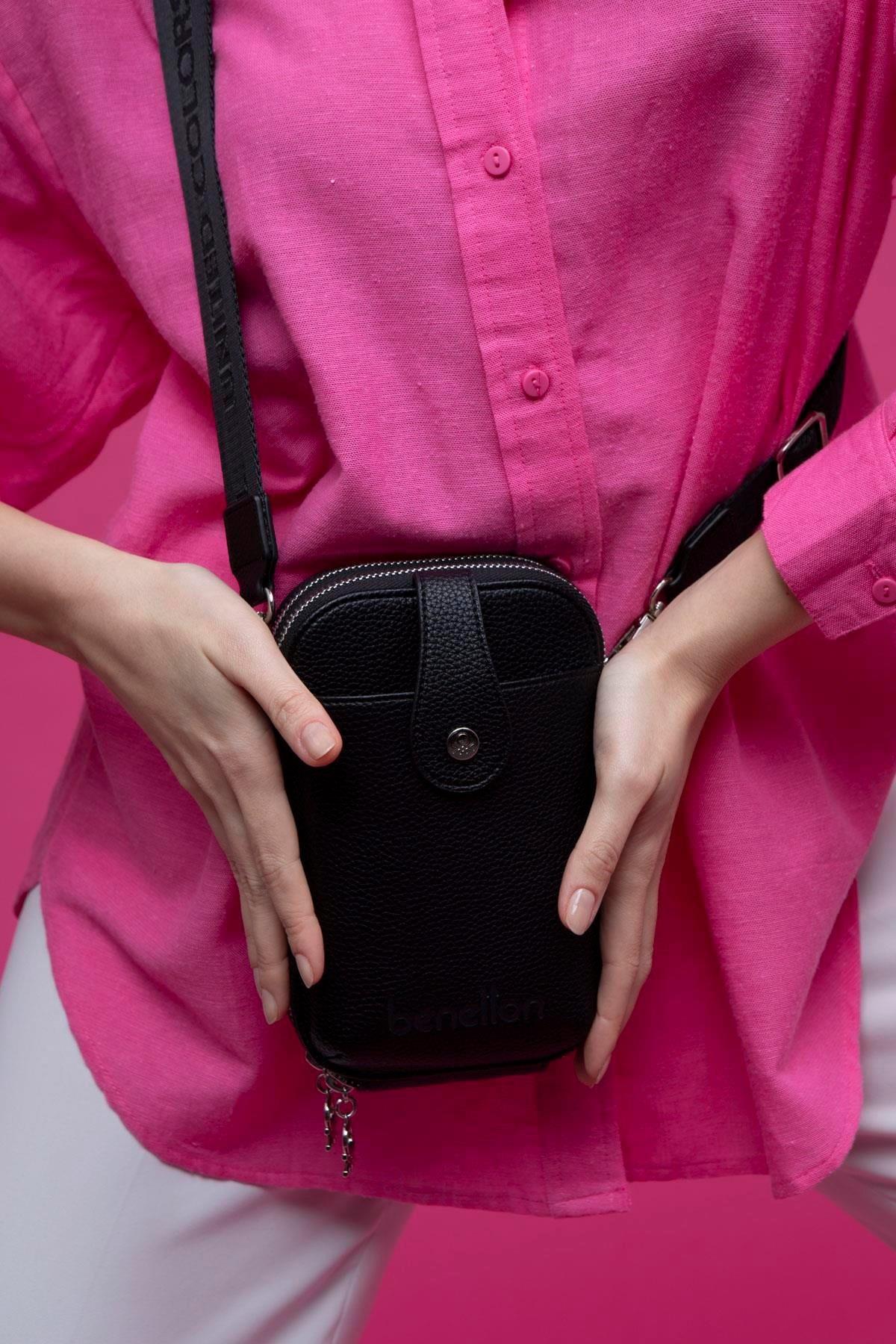 Benetton 1500 Siyah Baskılı Çarpraz Bayan Çanta