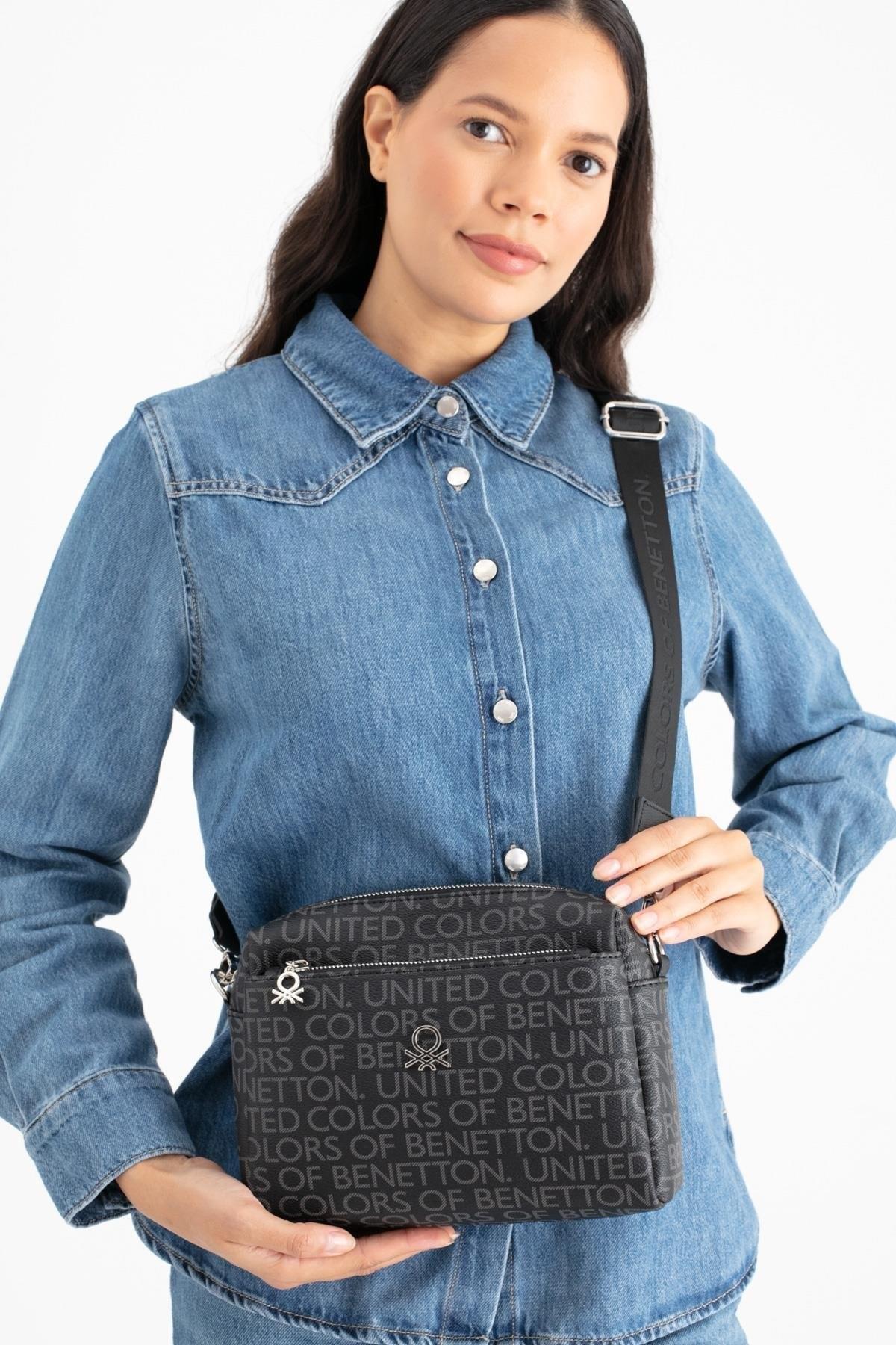 Benetton 1642 Siyah Baskılı Çarpraz Bayan Çanta