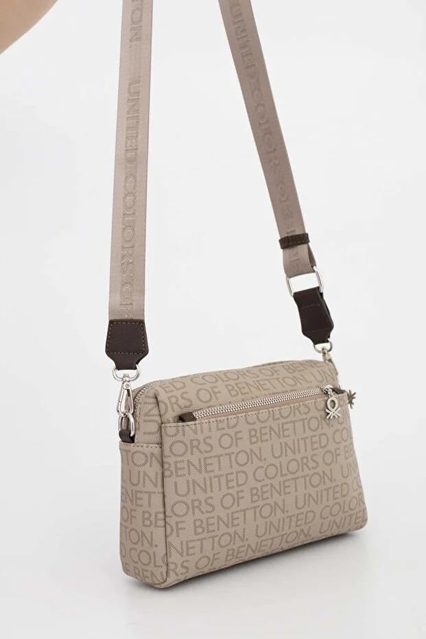 Benetton 1642 Taş Kahve Baskılı Çarpraz Bayan Çanta