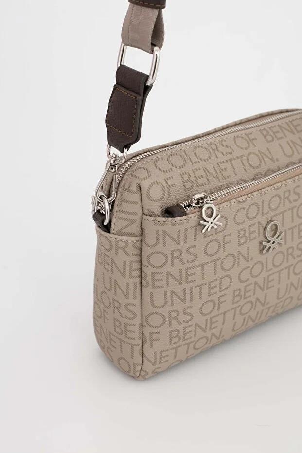 Benetton 1642 Taş Kahve Baskılı Çarpraz Bayan Çanta