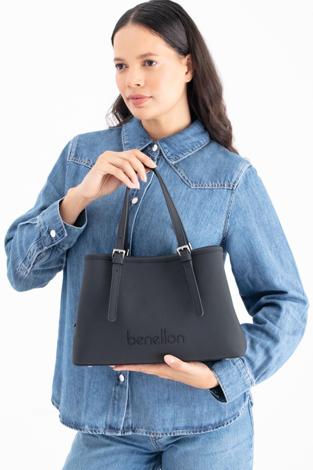 Benetton 1683 Siyah Baskılı Çarpraz Bayan Çanta