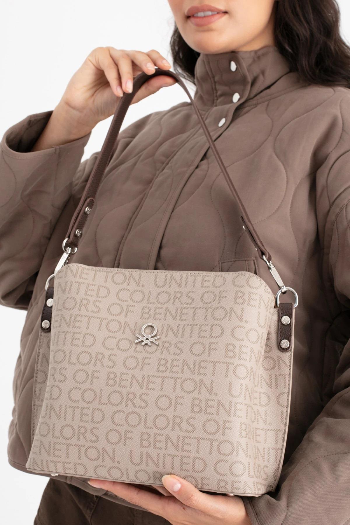 Benetton 1689 Taş Kahve Baskılı Çarpraz Bayan Çanta