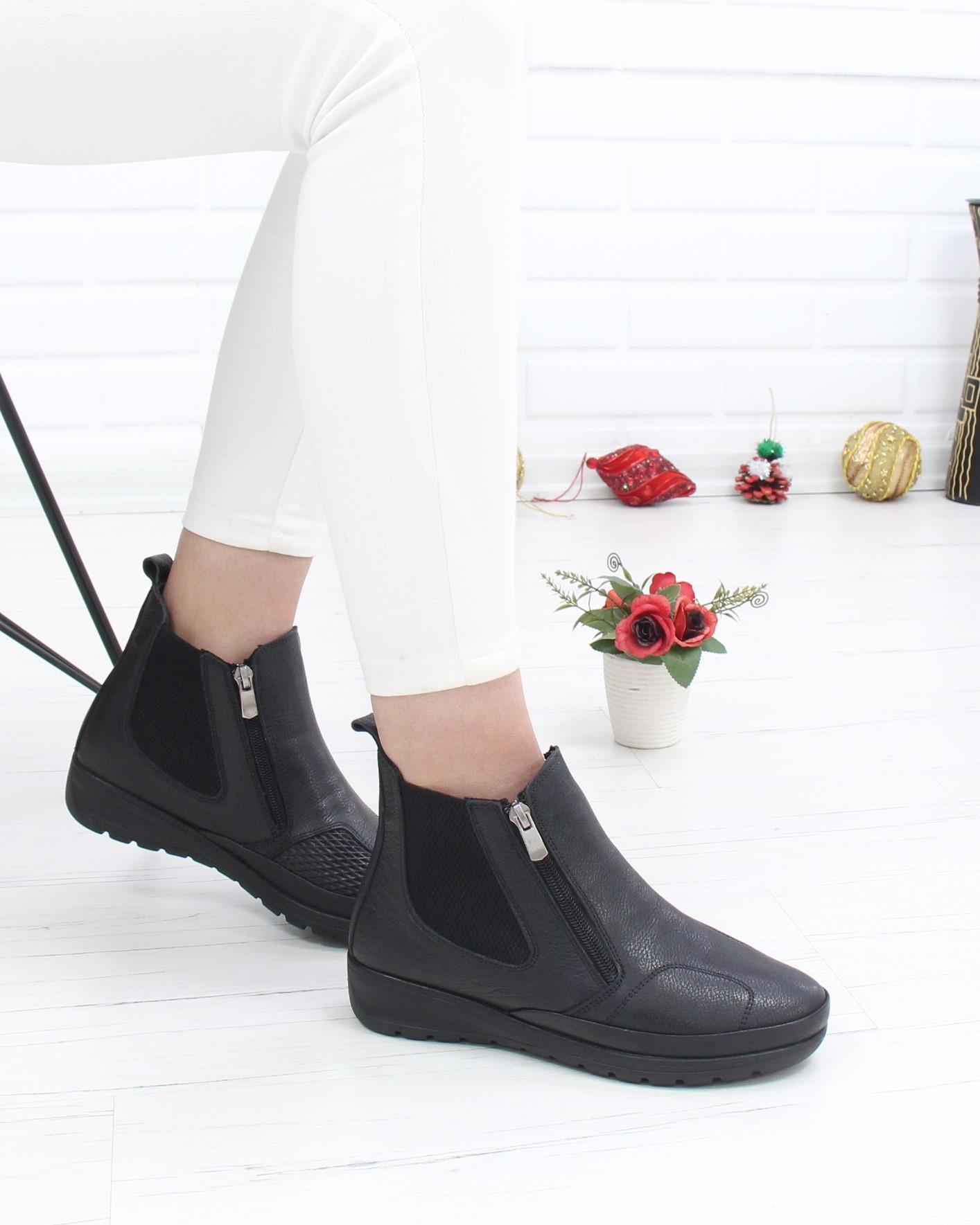 Capella 3205 Siyah Hakiki Deri Çift Fermuarlı Kemik Çıkıntısı Bot