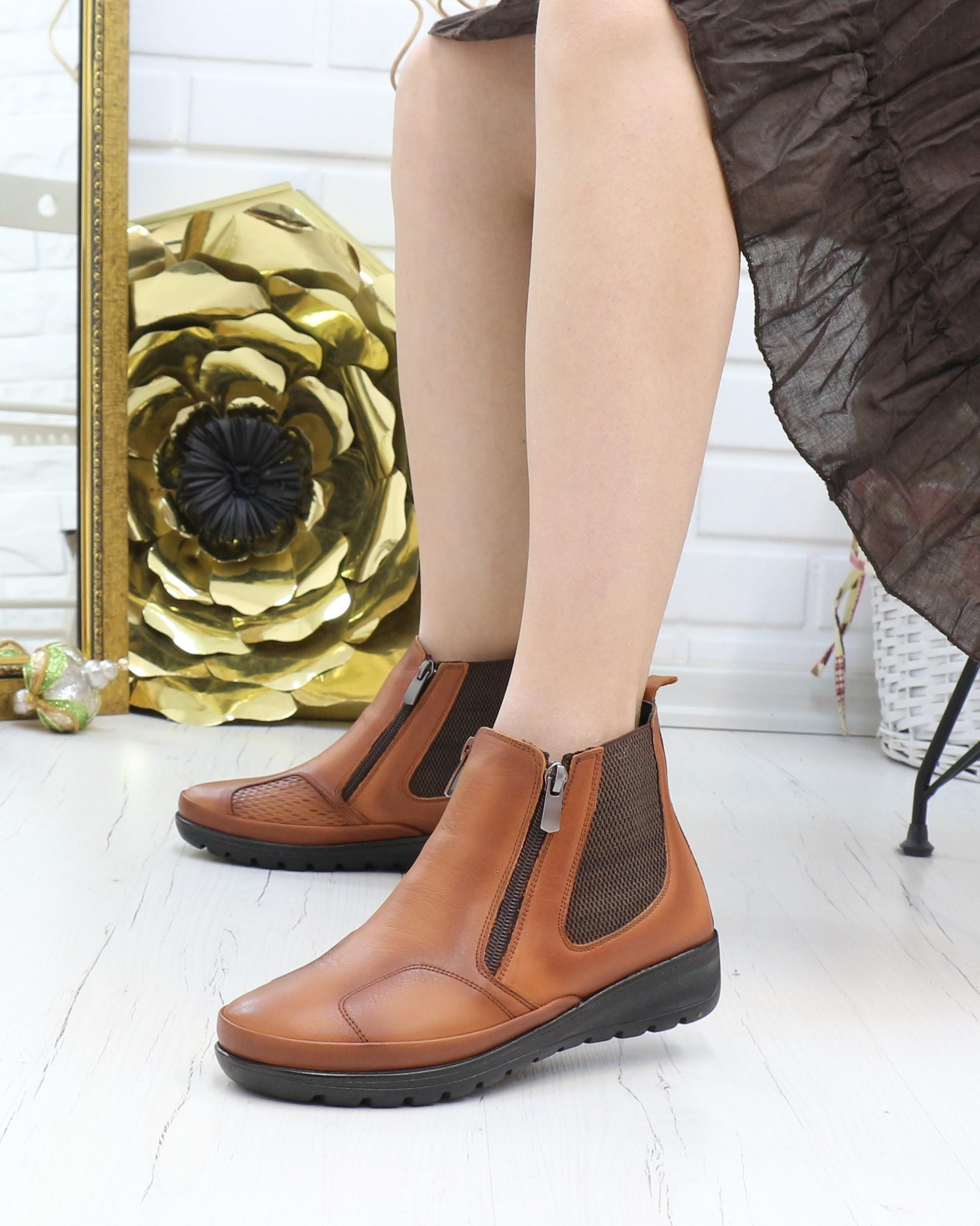 Capella 3205 Taba Hakiki Deri Çift Fermuarlı Kemik Çıkıntısı Bot