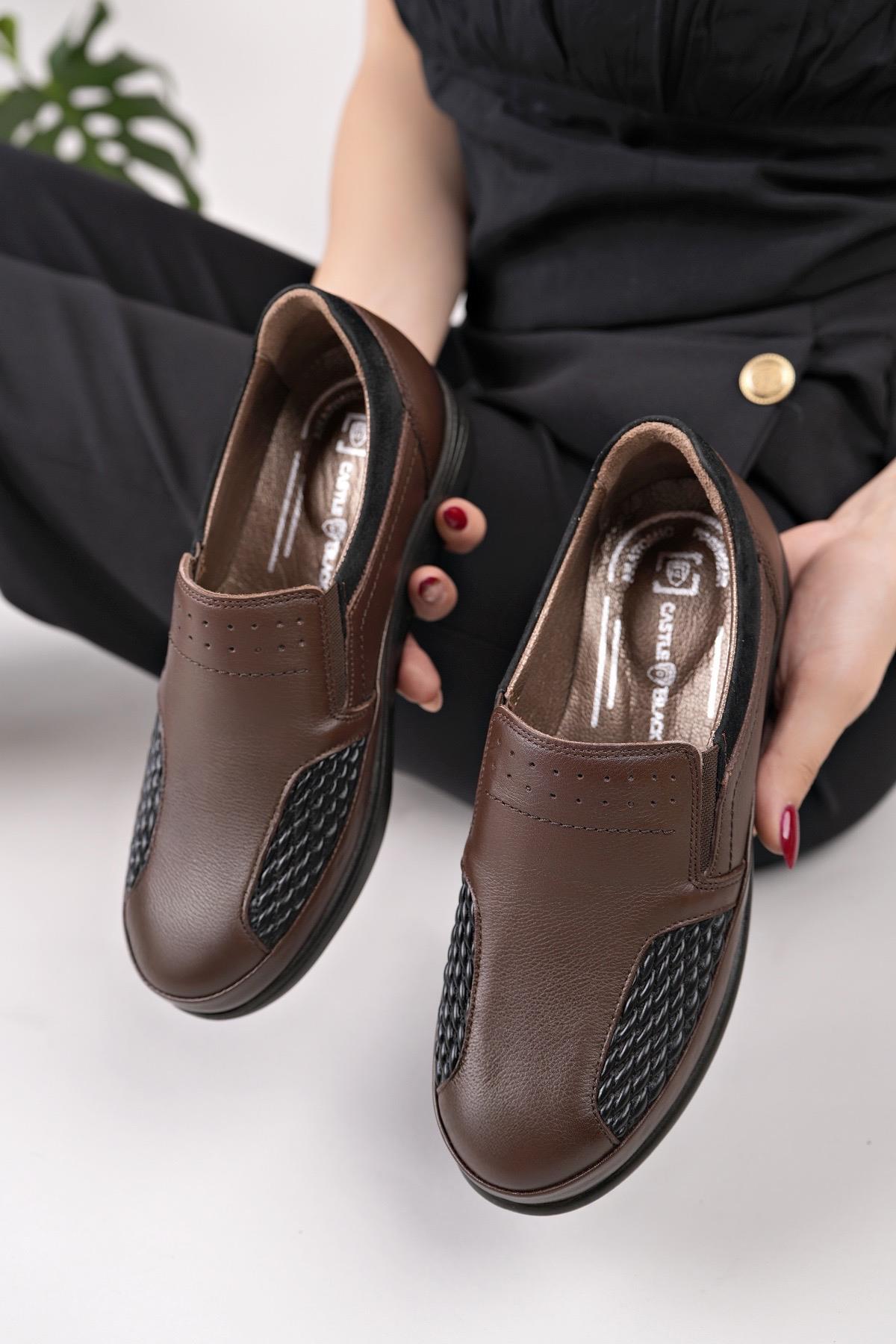 Castle Black 42631 Kahve Hakiki Deri Kemik Çıkıntı Kadın Ayakkabı