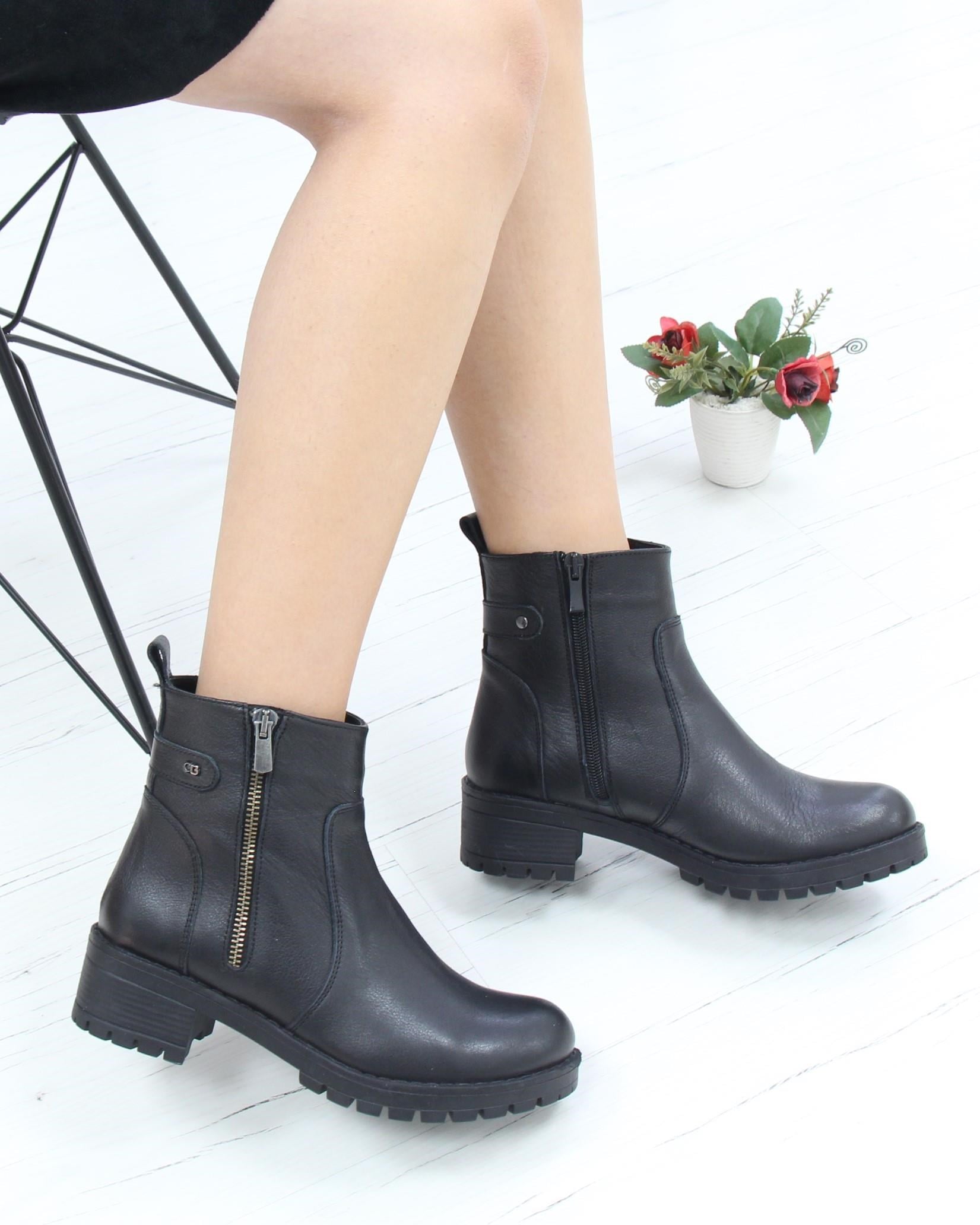 Castle Black 4663-1 Siyah Hakiki Soft Deri Kışlık Kadın Bot