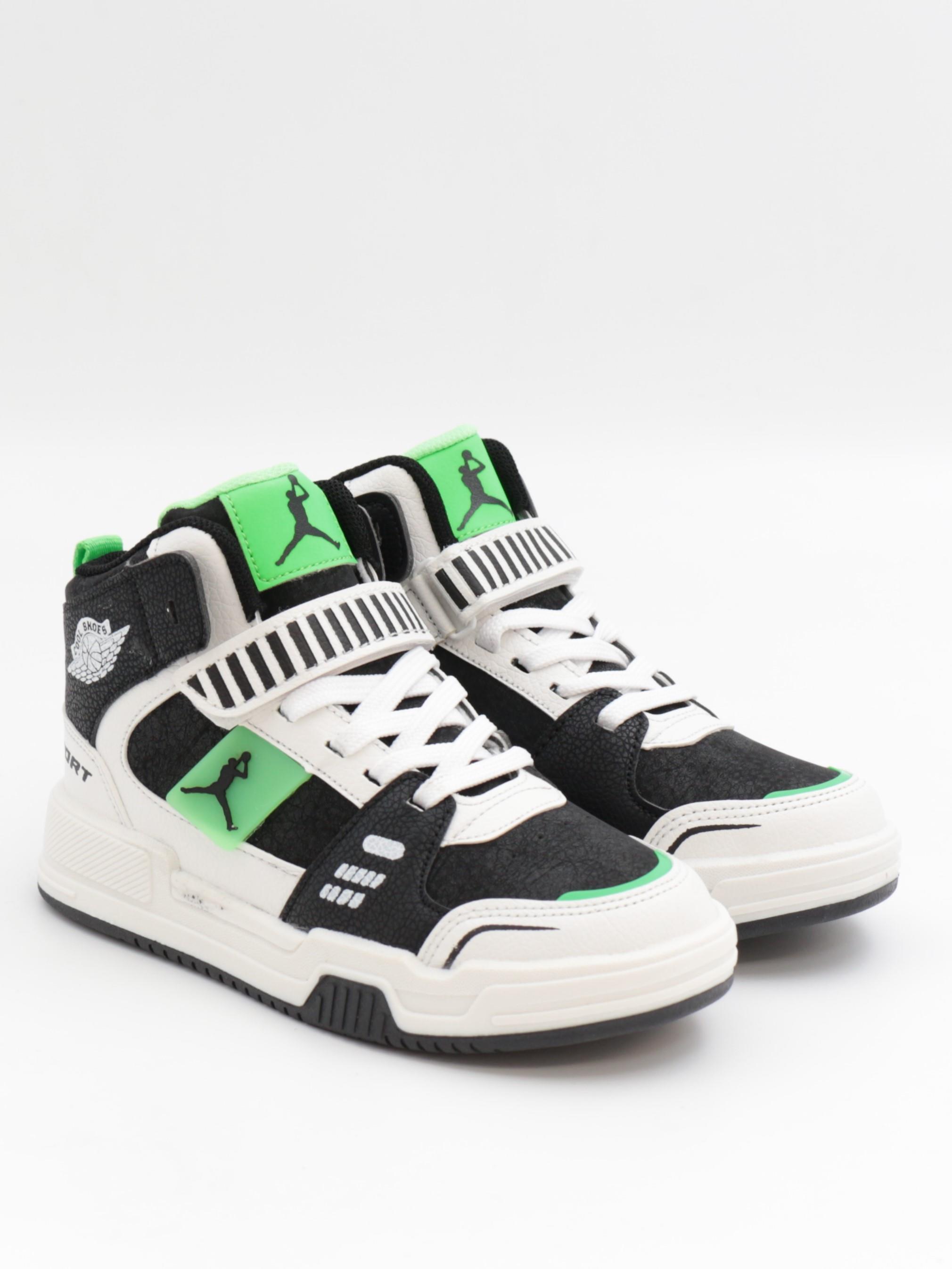 Cool King 31-36 Siyah Yeşil Boğazlı Cırtlı Çocuk Spor Ayakkabı