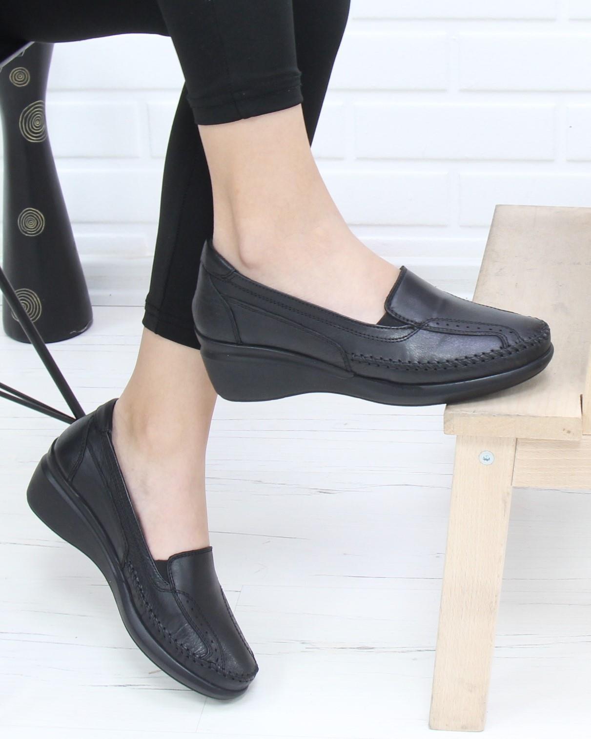 Forex 1010 Siyah Hakiki Deri Rahat Günlük Kadın Ayakkabı