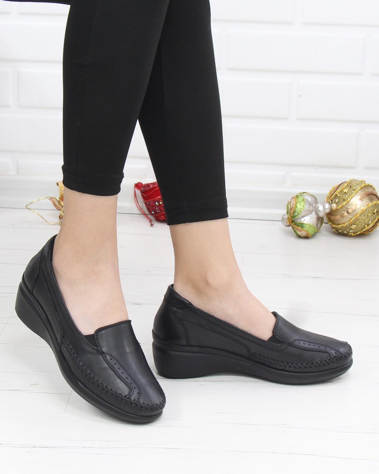 Forex 1010 Siyah Hakiki Deri Rahat Günlük Kadın Ayakkabı