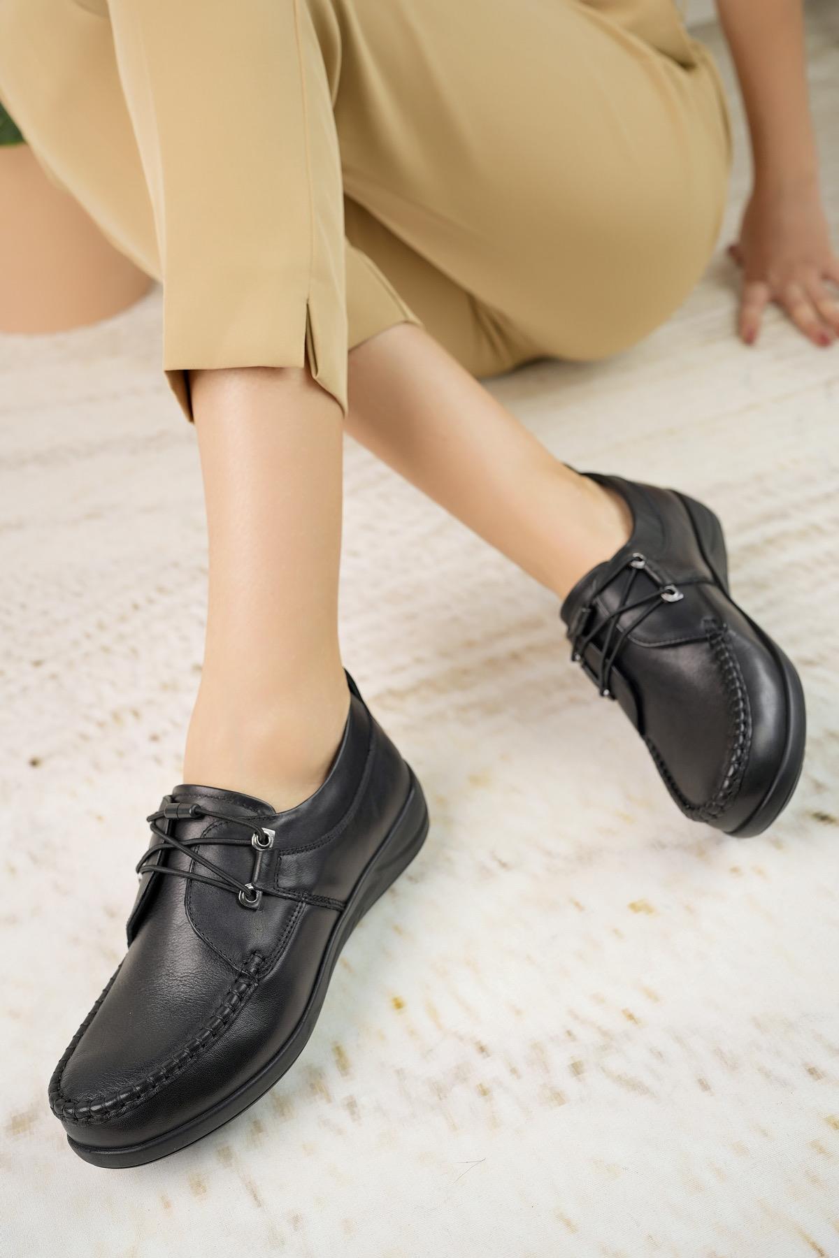 Forex 206 Siyah Hakiki Deri Günlük Kadın Ayakkabı