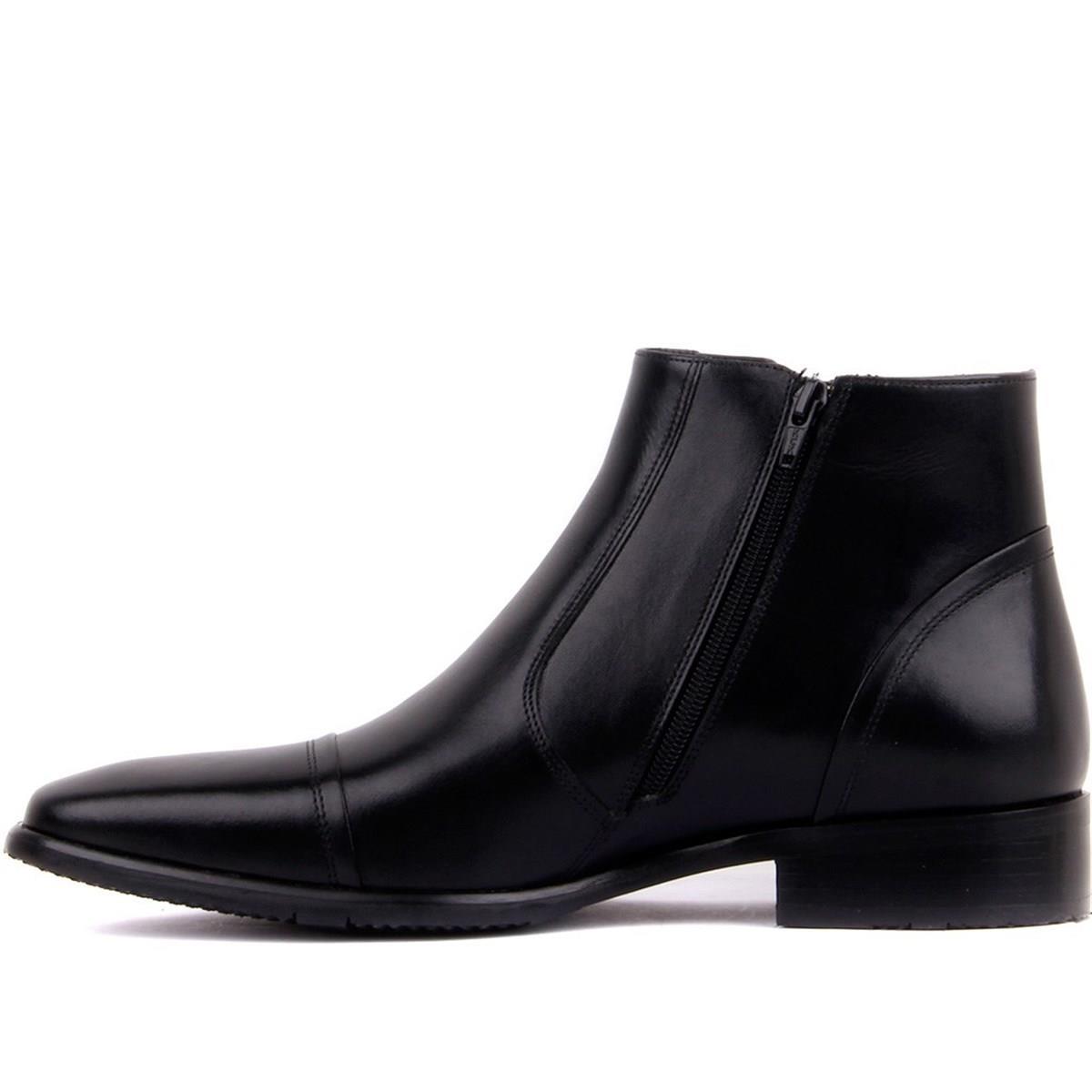 Fosco 3565 Siyah Fermuarlı Hakiki Deri Kauçuk Taban Erkek Bot