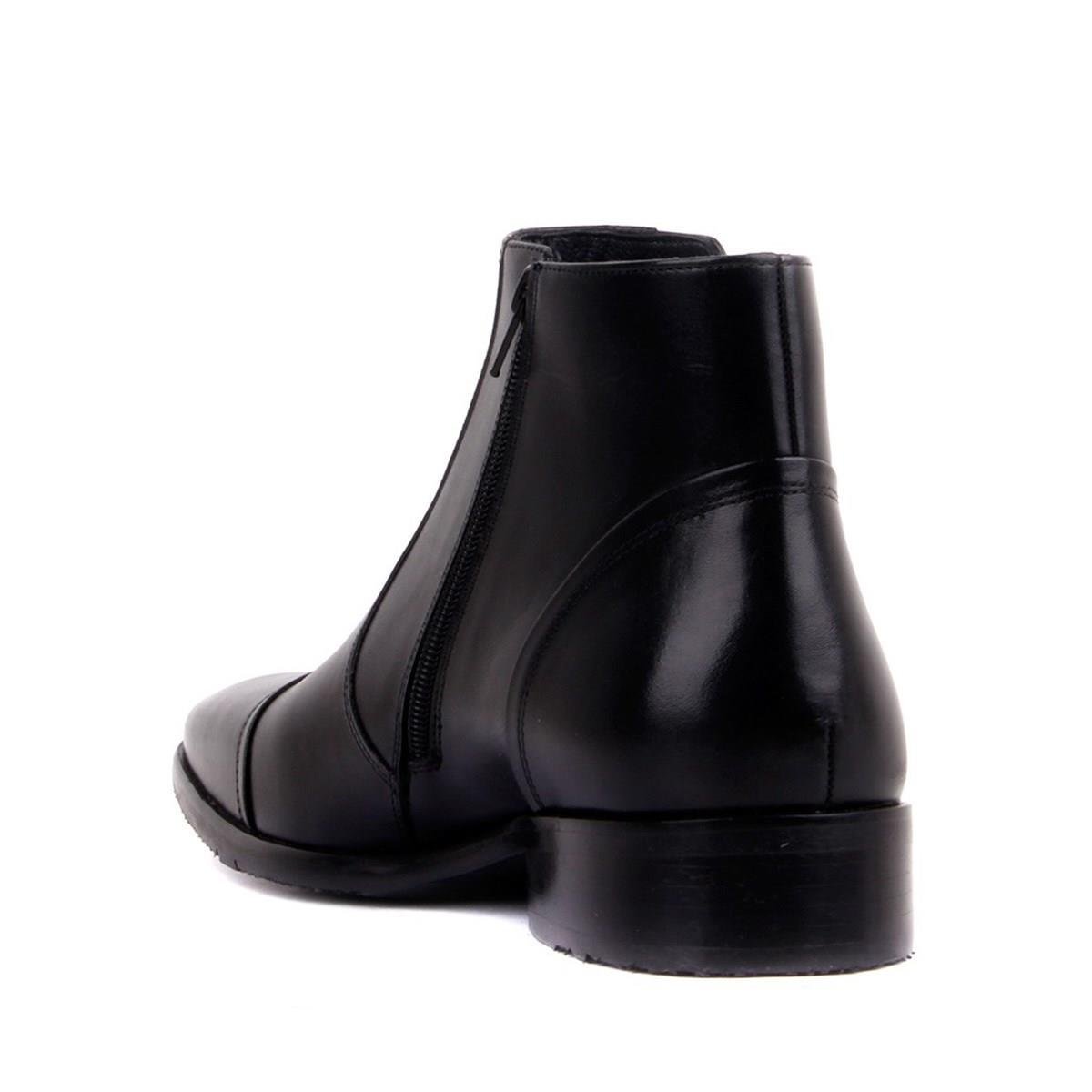 Fosco 3565 Siyah Fermuarlı Hakiki Deri Kauçuk Taban Erkek Bot