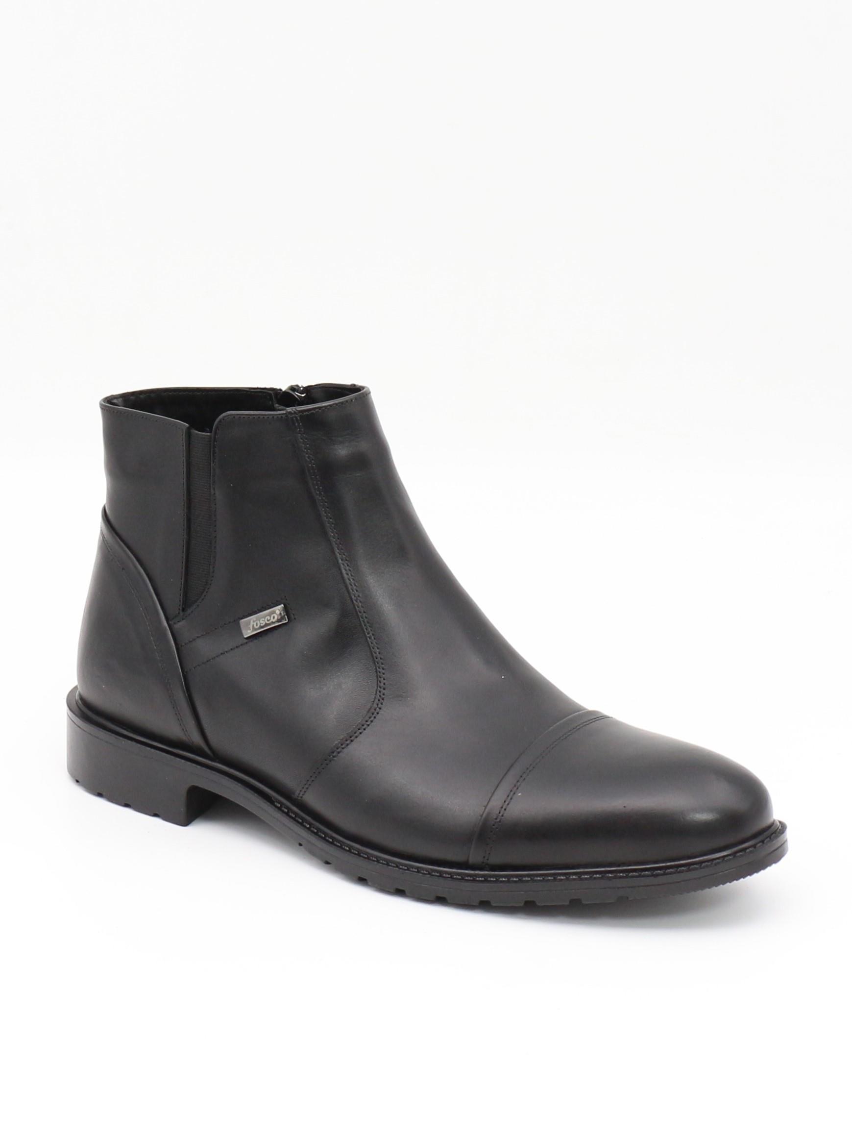 Fosco 3580-1 Siyah Hakiki Deri Kauçuk Taban Kürklü Erkek Bot