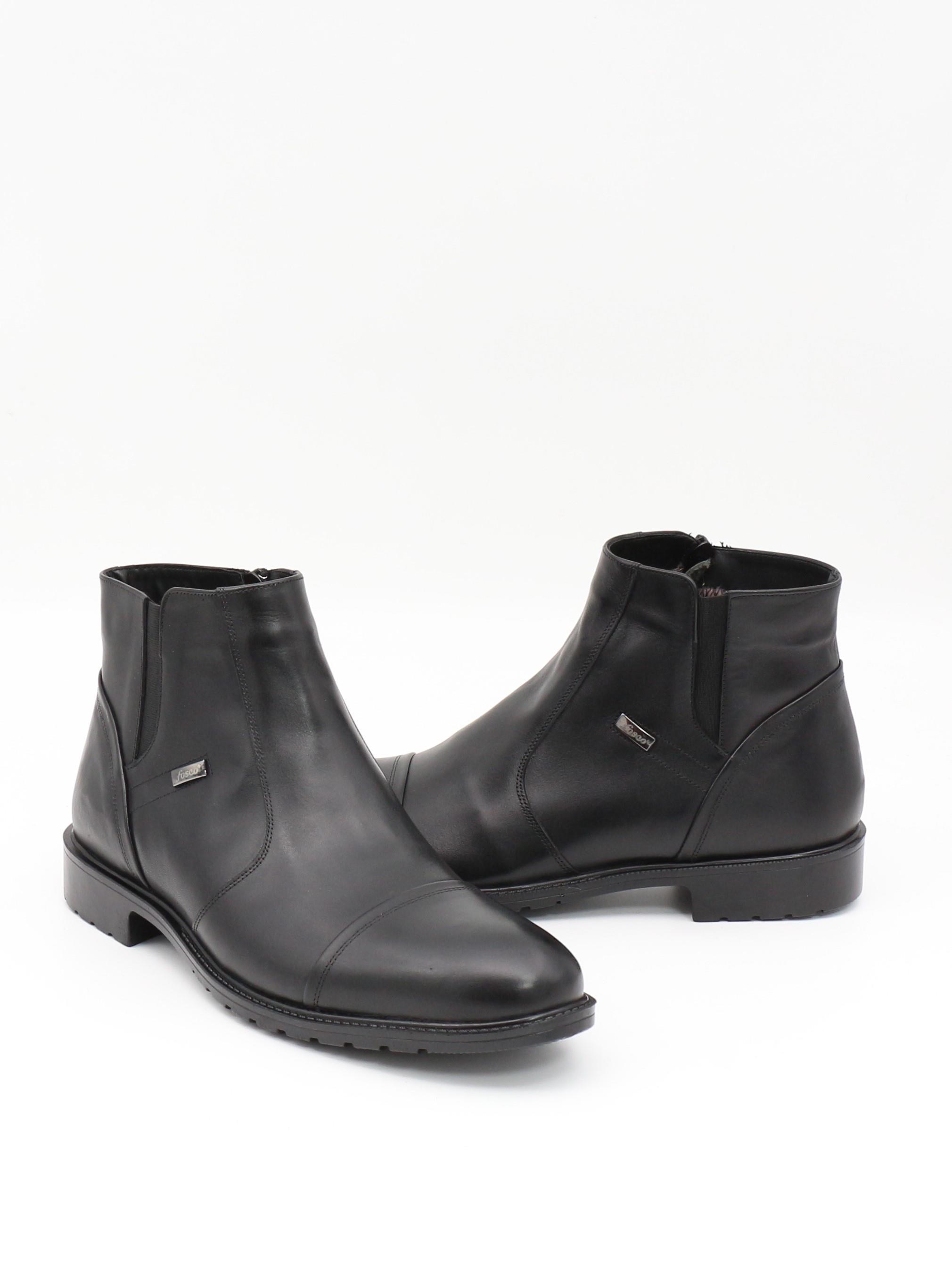 Fosco 3580-1 Siyah Hakiki Deri Kauçuk Taban Kürklü Erkek Bot