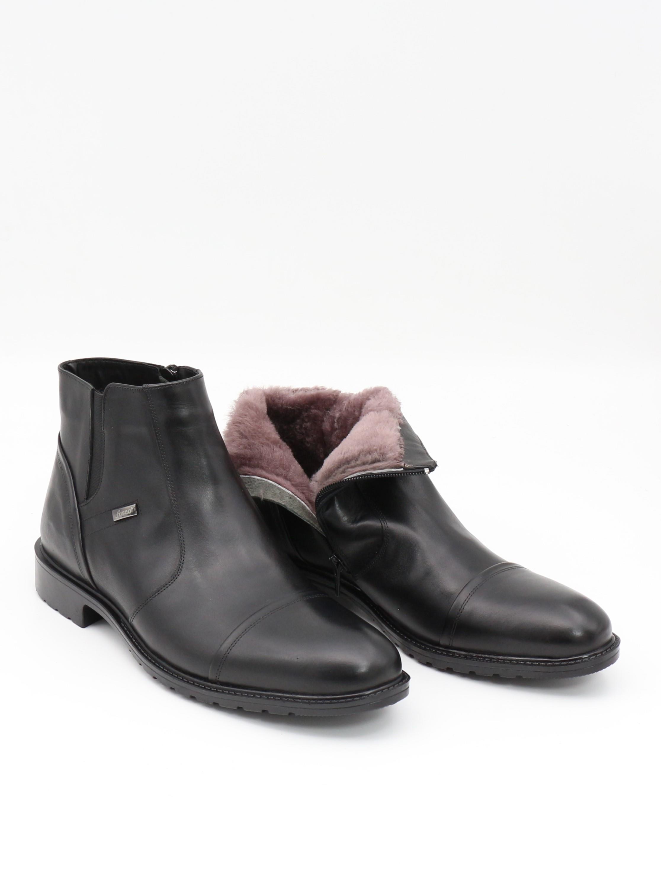Fosco 3580-1 Siyah Hakiki Deri Kauçuk Taban Kürklü Erkek Bot