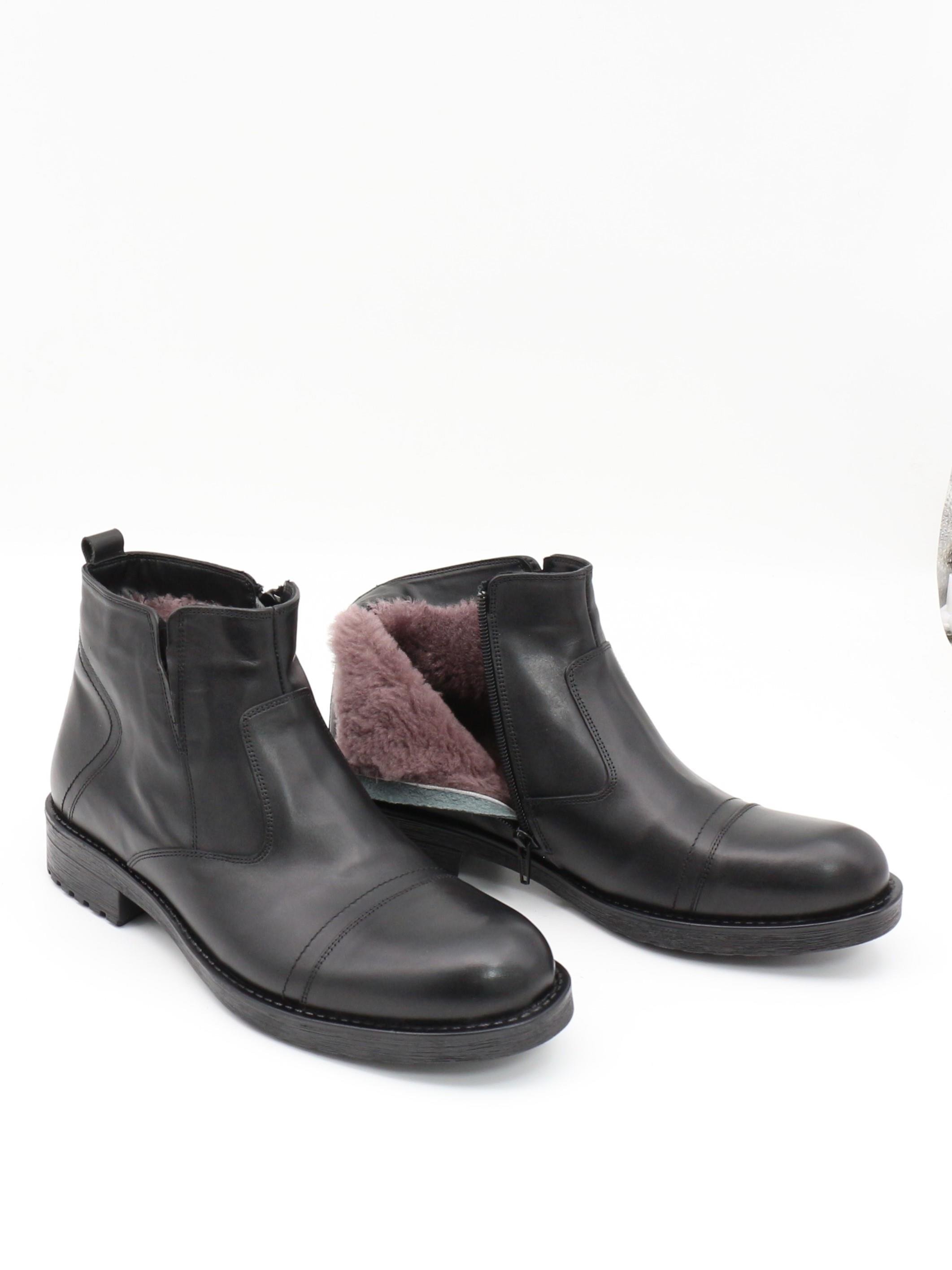 Fosco 4569 Siyah Hakiki Deri Kauçuk Taban Kürklü Erkek Bot