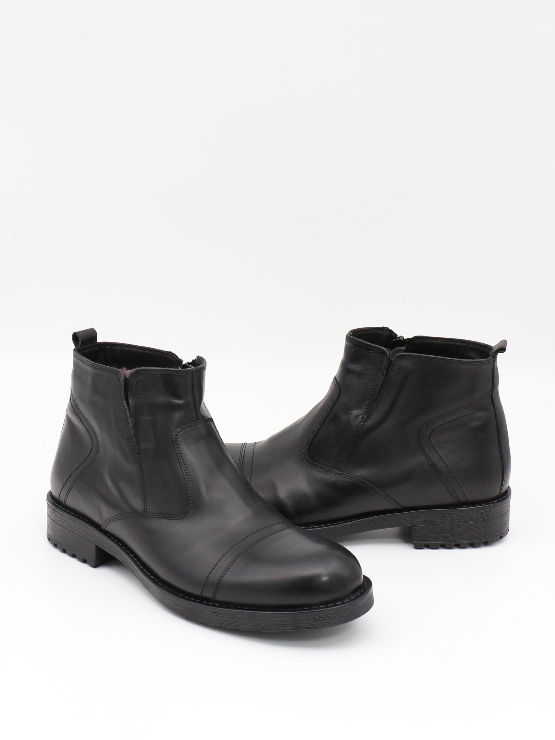 Fosco 4569 Siyah Hakiki Deri Kauçuk Taban Kürklü Erkek Bot