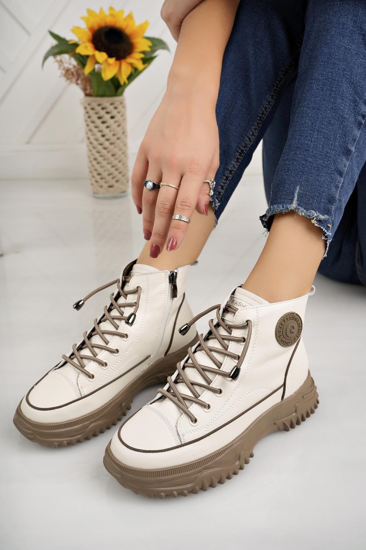 Guja 24K310 13 Bej Fermuarlı Fashion Kadın Bot
