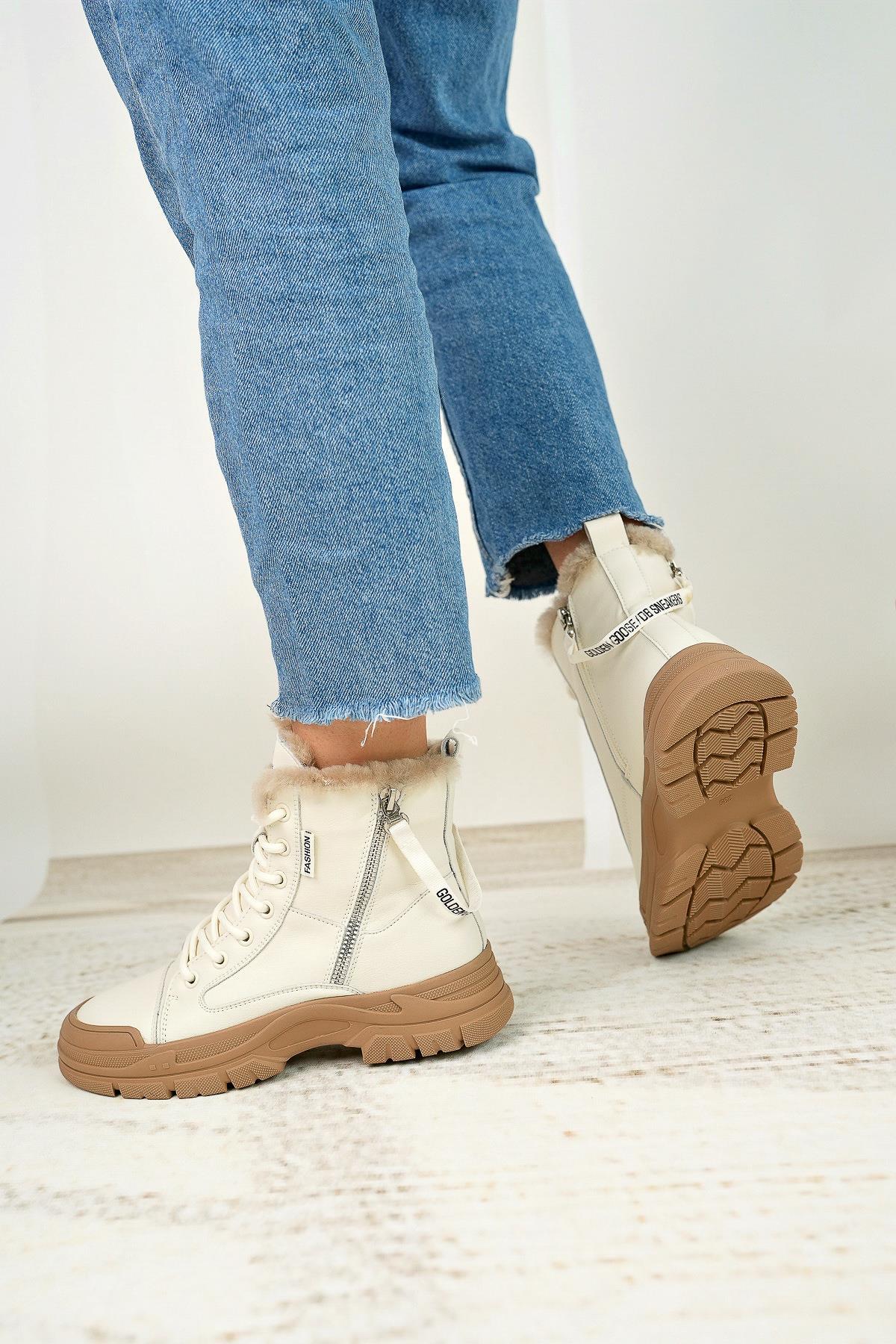 Guja 24K310 24 Bej İçi Kürklü Fermuarlı Fashion Kadın Bot