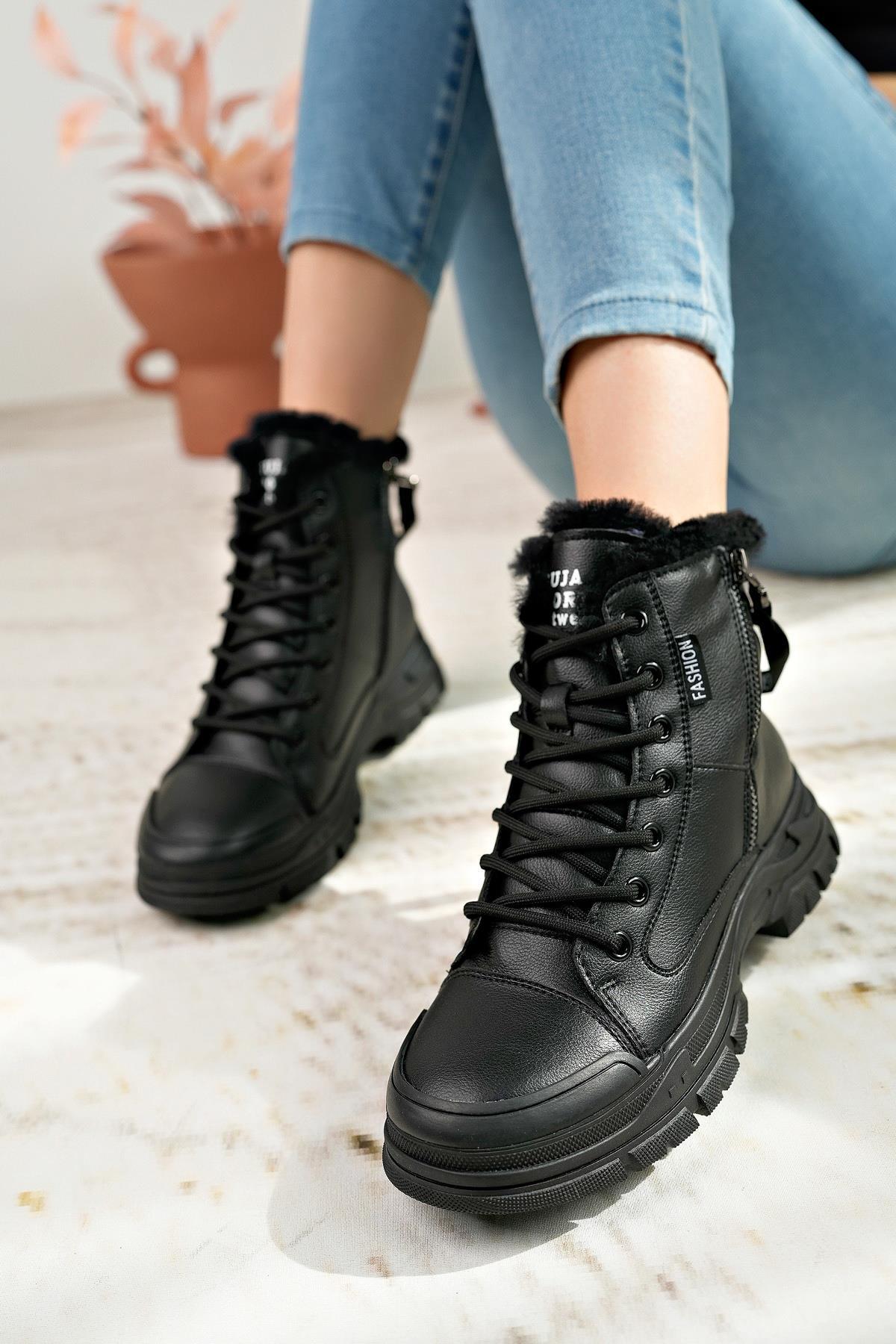 Guja 24K310 24 Siyah İçi Kürklü Fermuarlı Fashion Kadın Bot