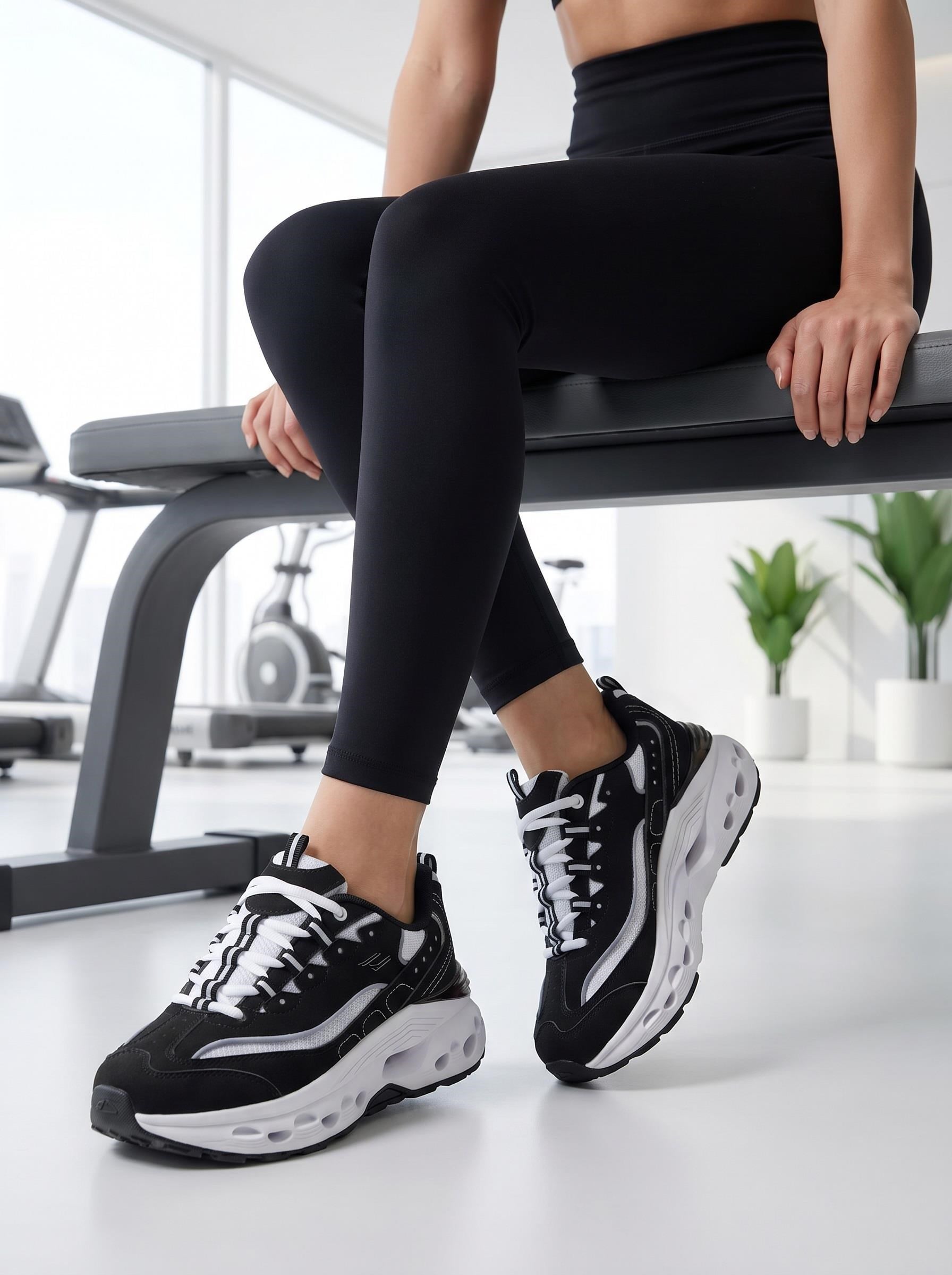 Lescon Anita Easy Step Siyah Beyaz Kadın Spor Ayakkabı