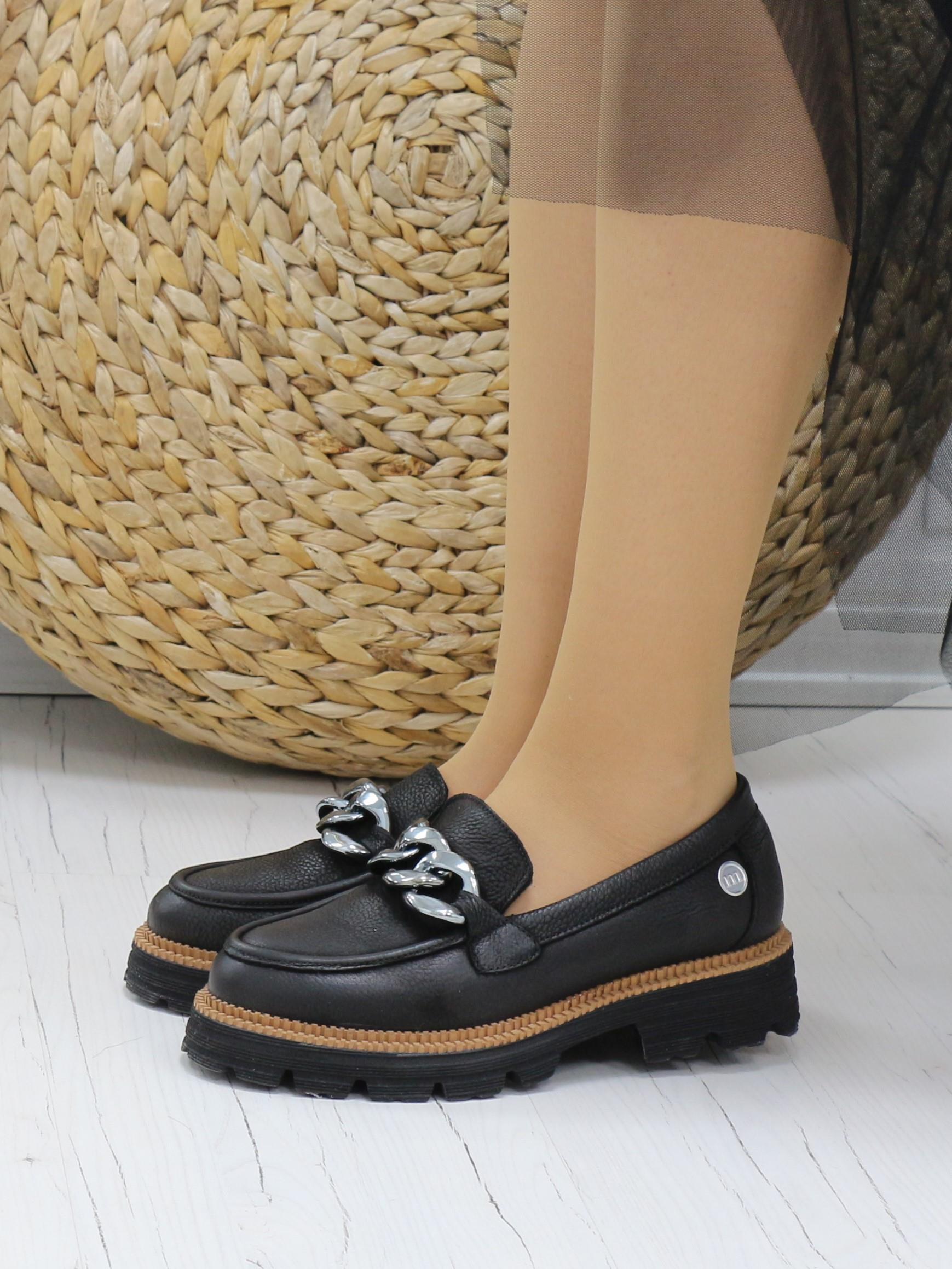 Mammamia D24KA 3185 Siyah Nubuk Hakiki Deri Zincirli Kadın Ayakkabı