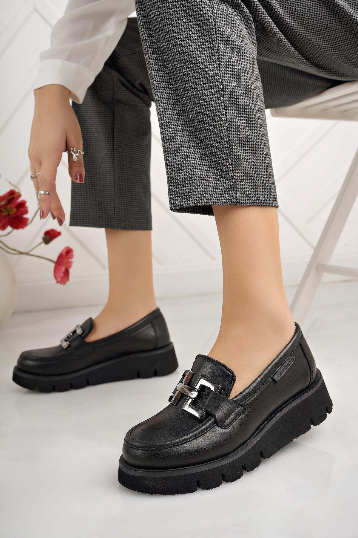 Mammamia D24KA 3425 Siyah Hakiki Deri Kadın Ayakkabı