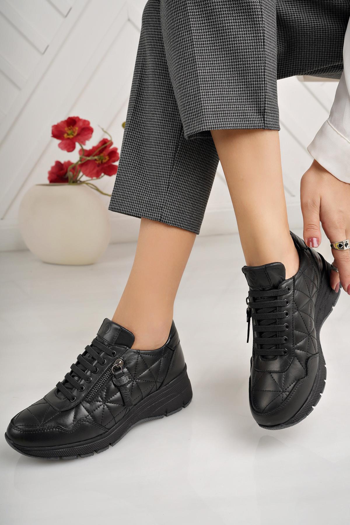 Mammamia D24KA 3460 Siyah Hakiki Deri Kadın Ayakkabı