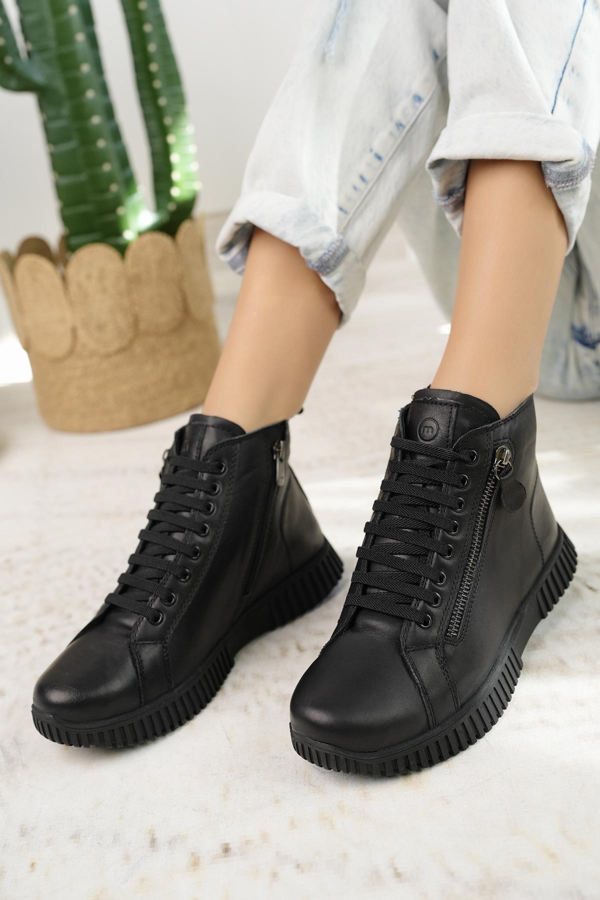 Mammamia D24KB 4065 Siyah Hakiki Deri Kadın Bot