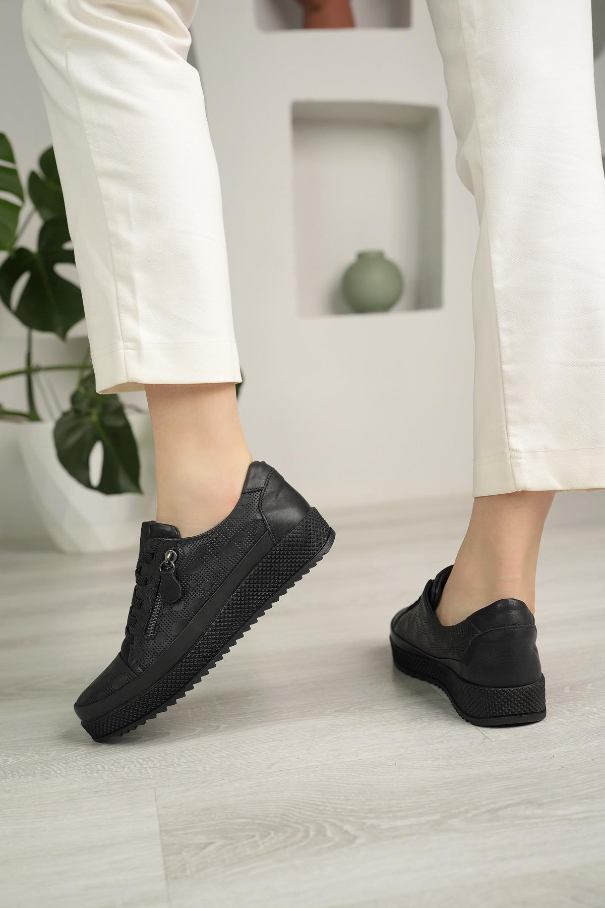 Mammamia D24YA 3590 Siyah Hakiki Deri Anatomik Kadın Ayakkabı