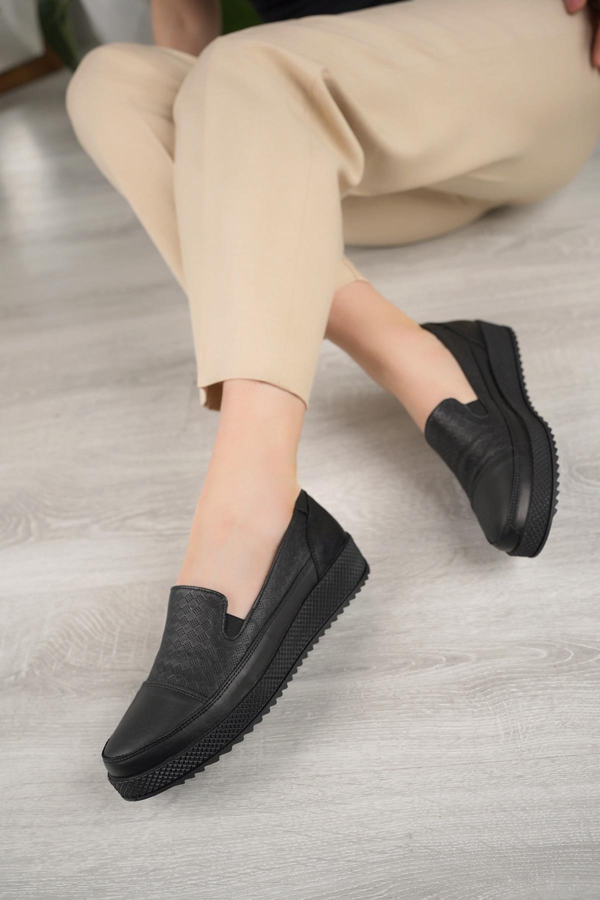 Mammamia D24YA 3595 Siyah Hakiki Deri Anatomik Kadın Ayakkabı