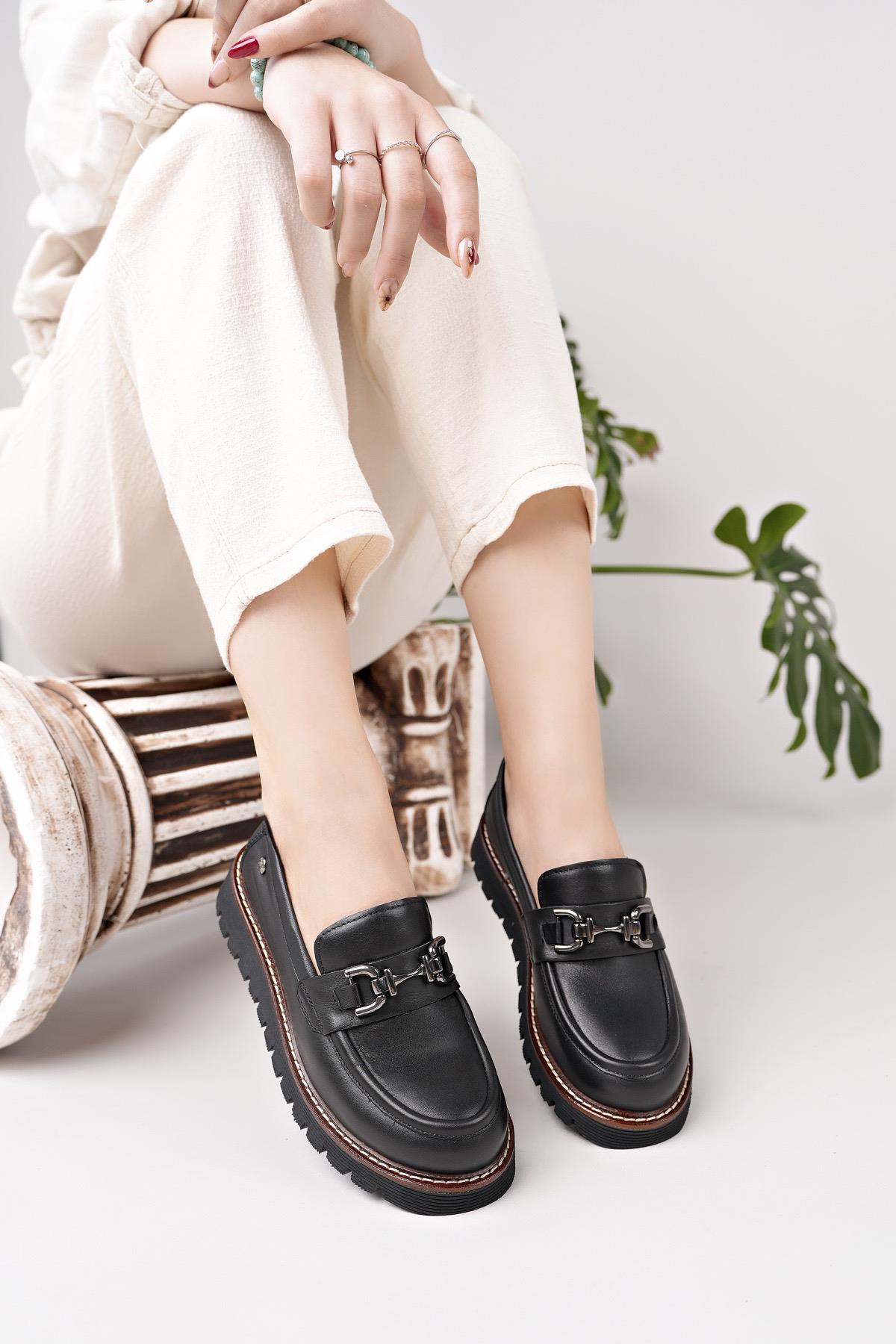 Mammamia D25KA 3240 Siyah Hakiki Deri Kadın Ayakkabı